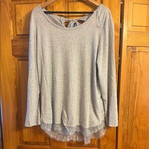 LC Lauren Conrad Light Gray Lace Trim Top